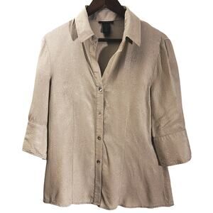 Silkland Beige 100% Silk Floral Embossed Top Women's Medium